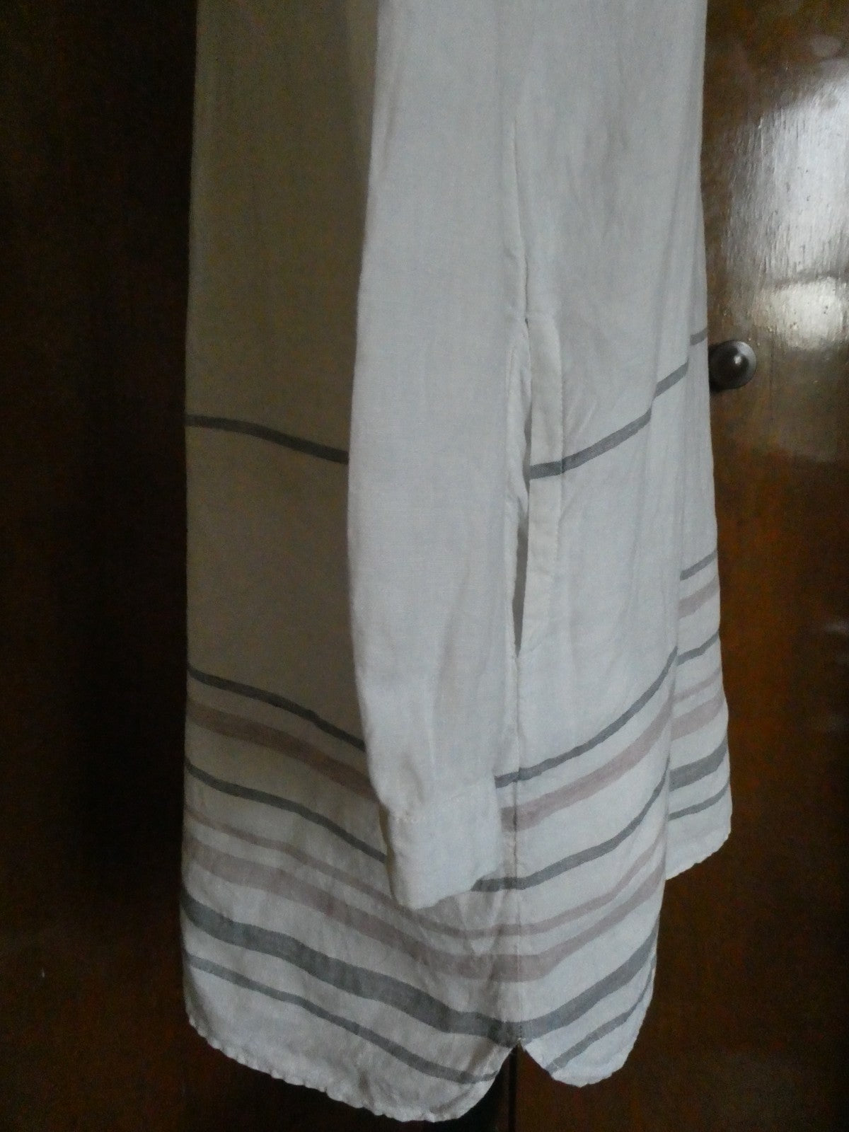 Tahari 100% Linen Striped Tunic Dress White Long Sleeve Pockets Size Medium