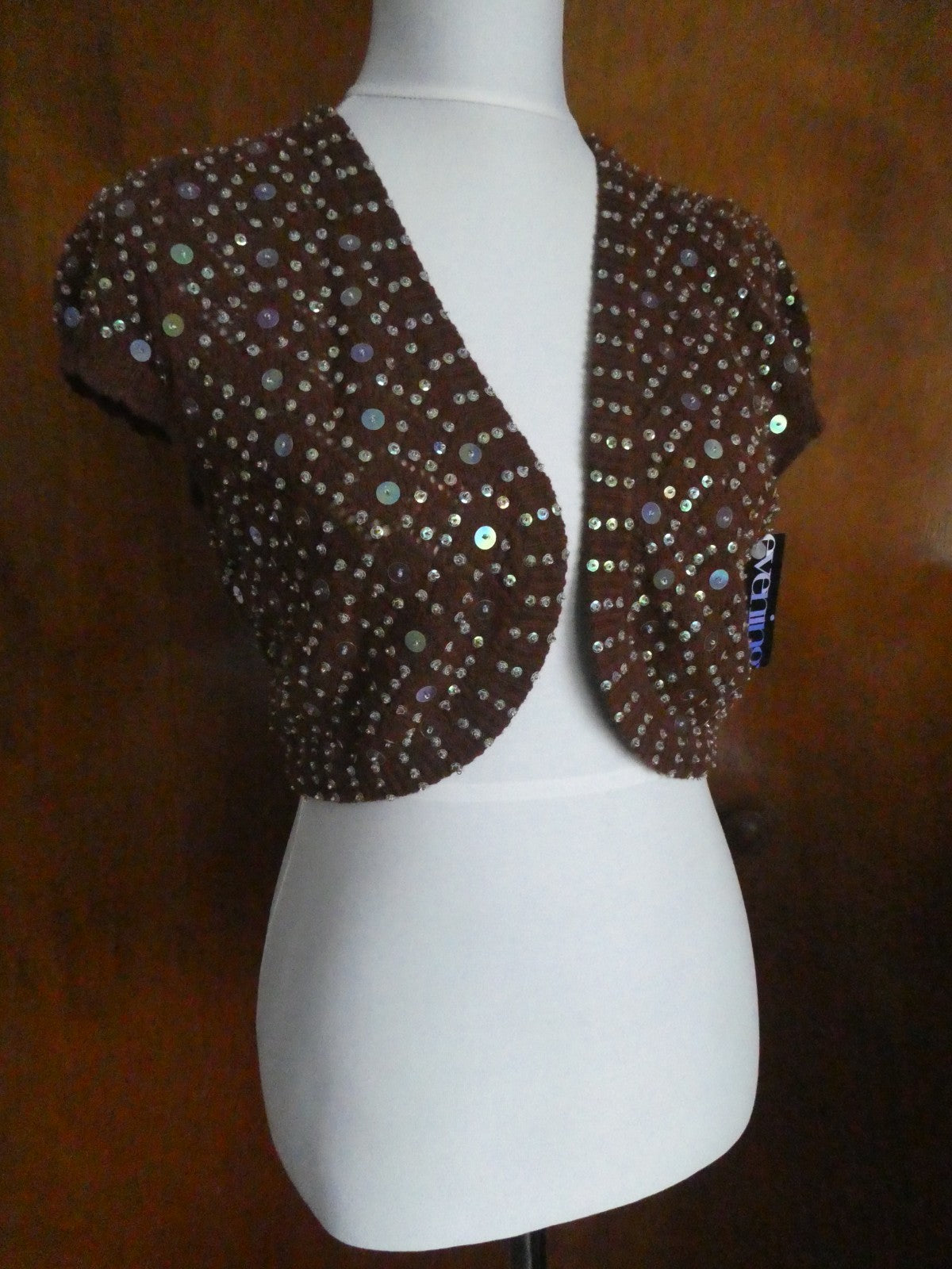 Necessary Objects Ady Gluck-Frankel Women Brown Sequin Open Front Cardigan Large