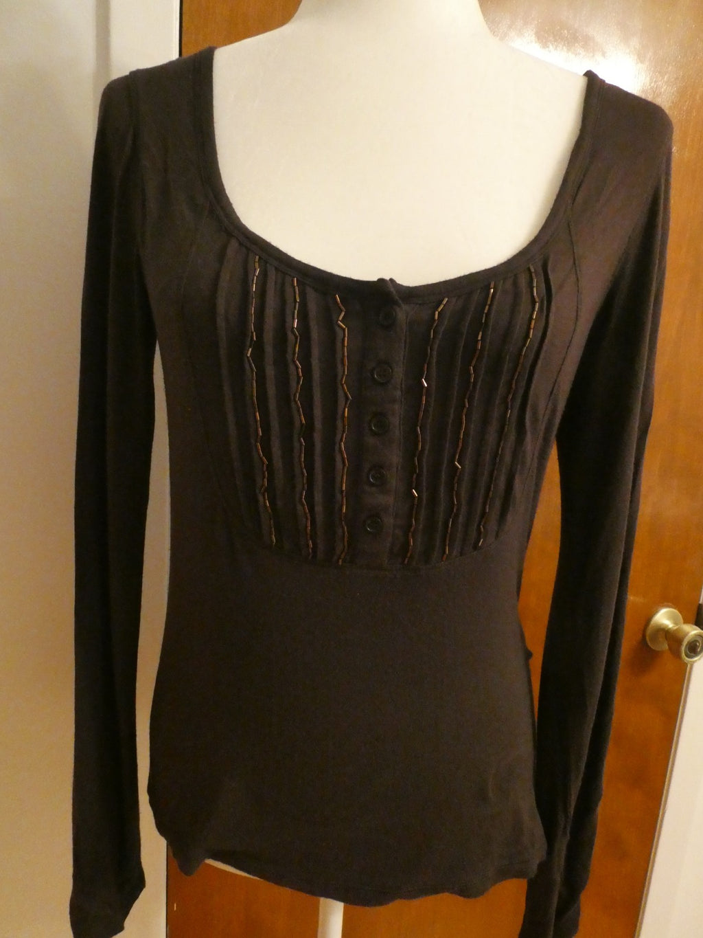 Michael Kors women brown rayon beads decorated top sz S/P (means regular Small)