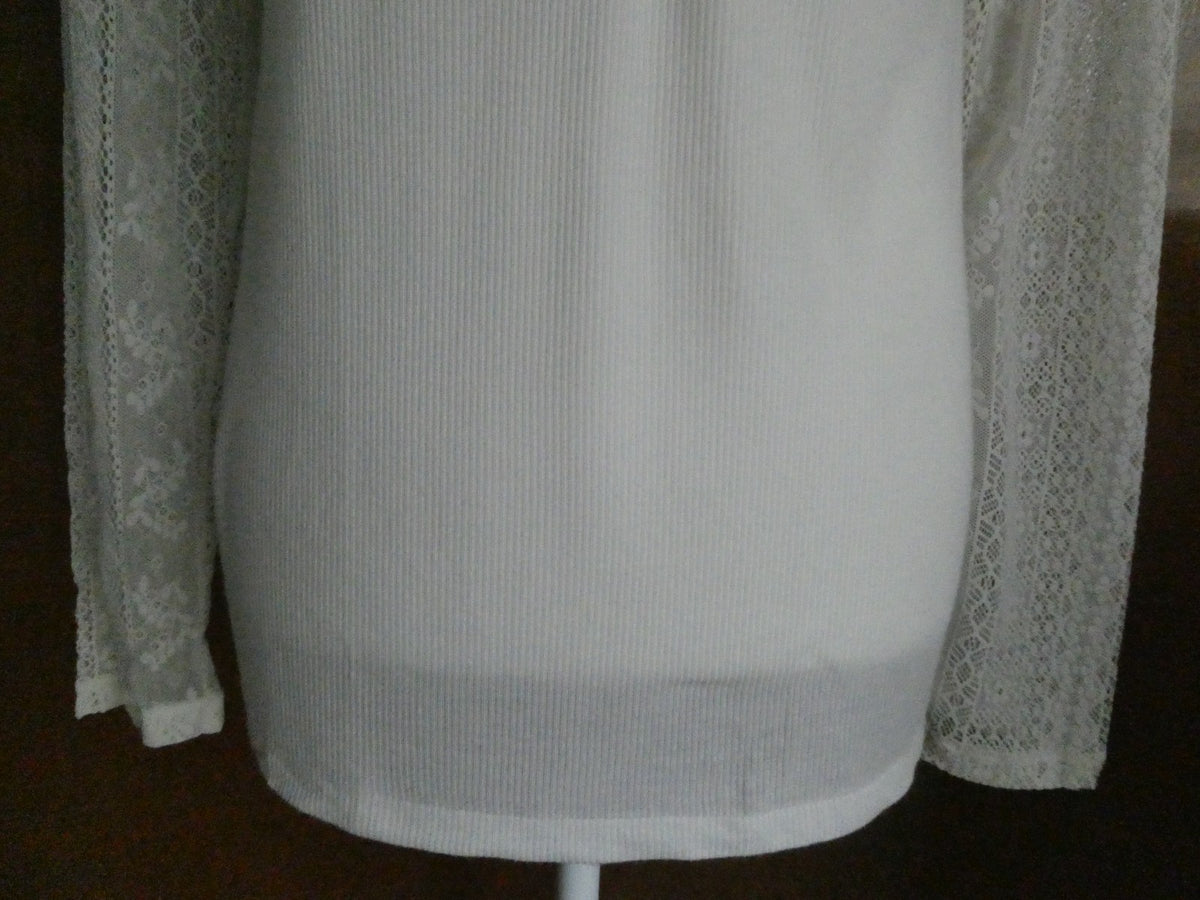 Denim & Supply Ralph Lauren Women Top Cream Lace Sleeve Ribbed Henley Romantic L