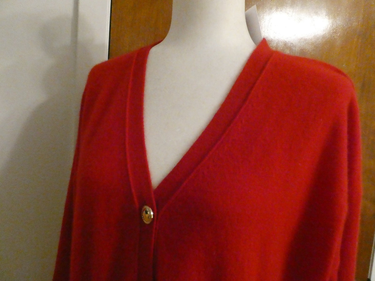Bloomingdale's Scarlett Cardigan Large NWT 100% 2-Ply Cashmere Red Gold Trim