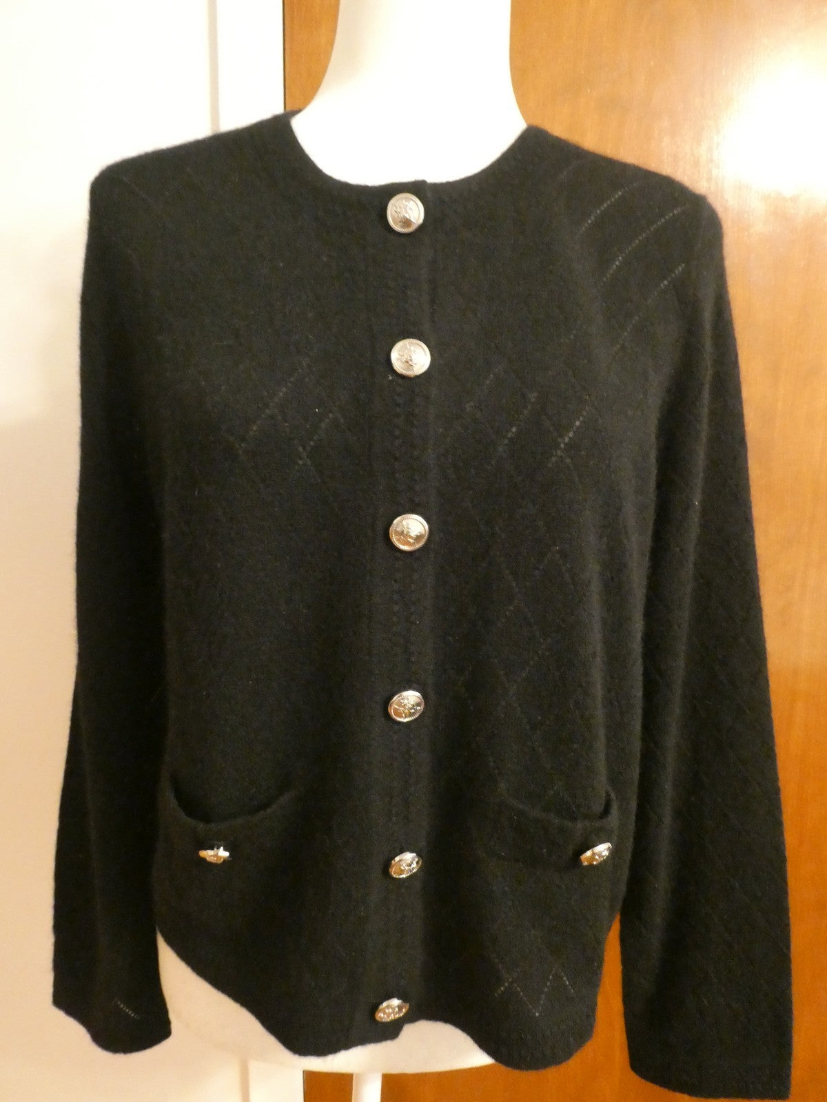 Bloomingdale's Black 2-Ply 100% Cashmere Cardigan Sweater Large NWT Soft Luxury