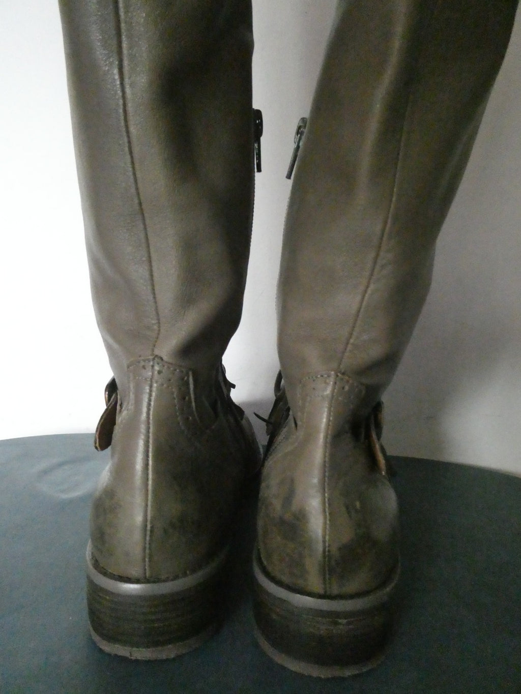 Lucky Penny Tall Fringe Boots Women’s 7.5B Gray Taupe Leather Knee High Boho