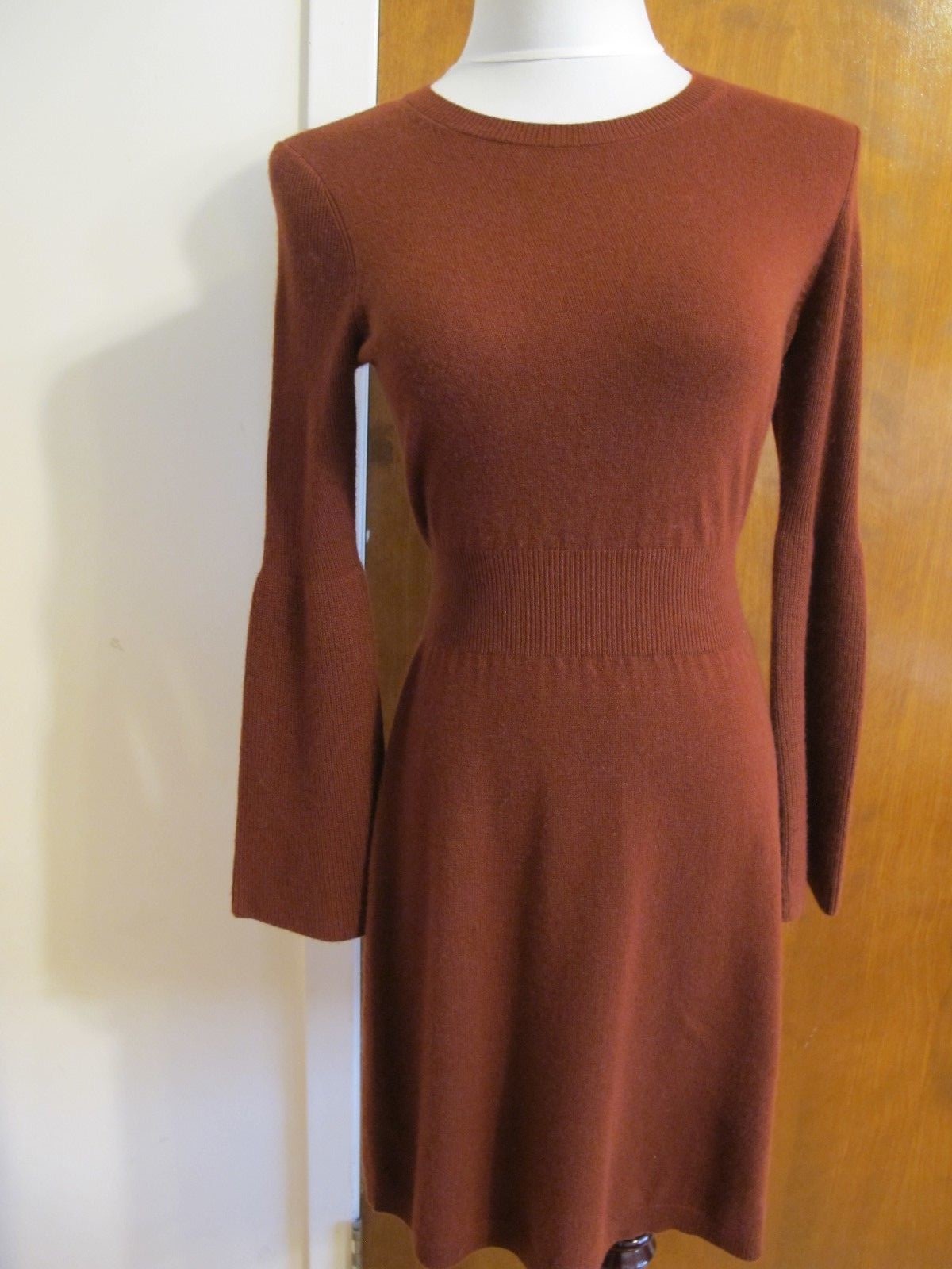 Bloomingdale Theory Women's Deep Red Oak Super Soft Cashmere Dress Small