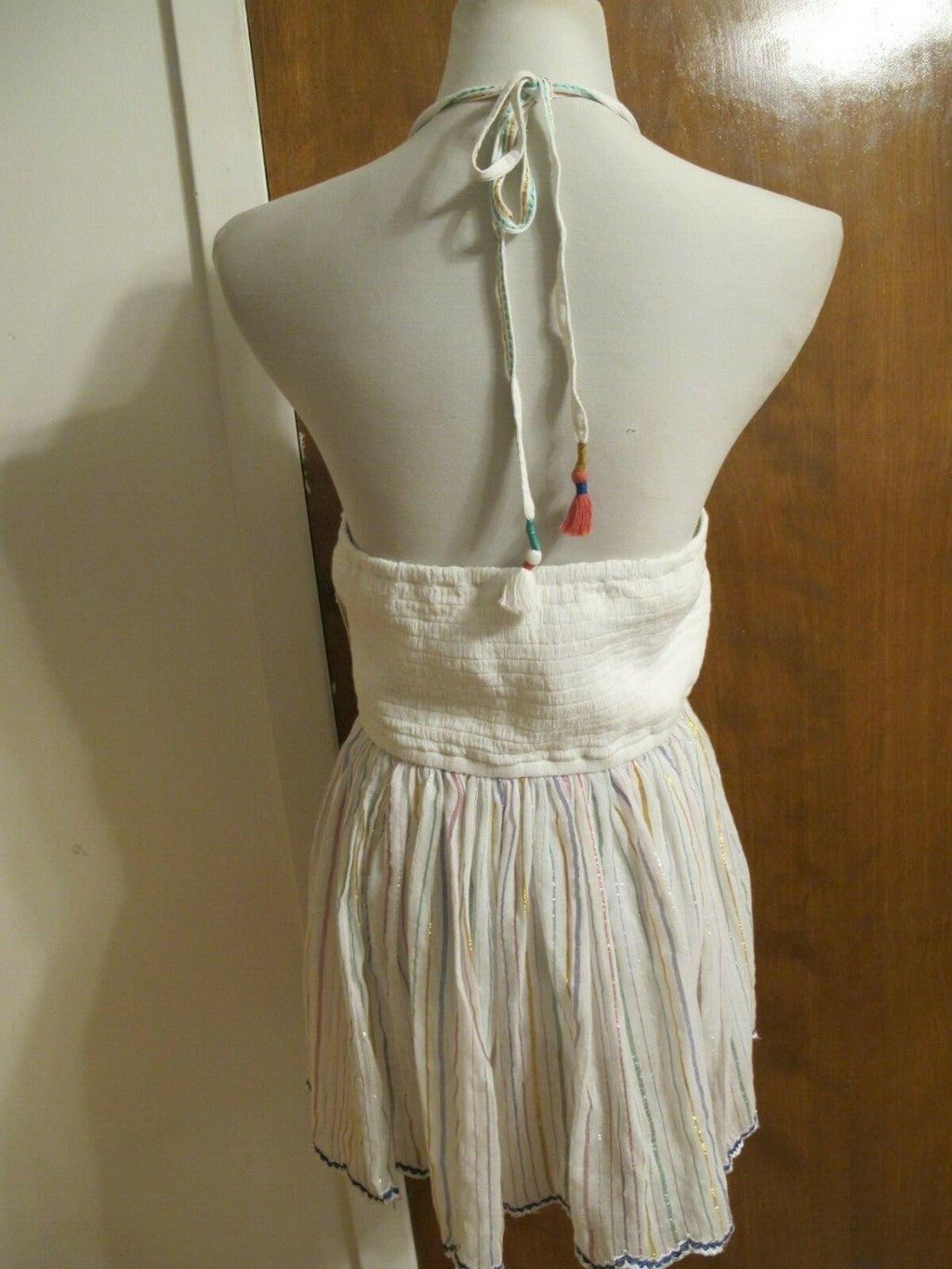 Anthropologie Floreat women's embroidered white multicolor rayon halter top