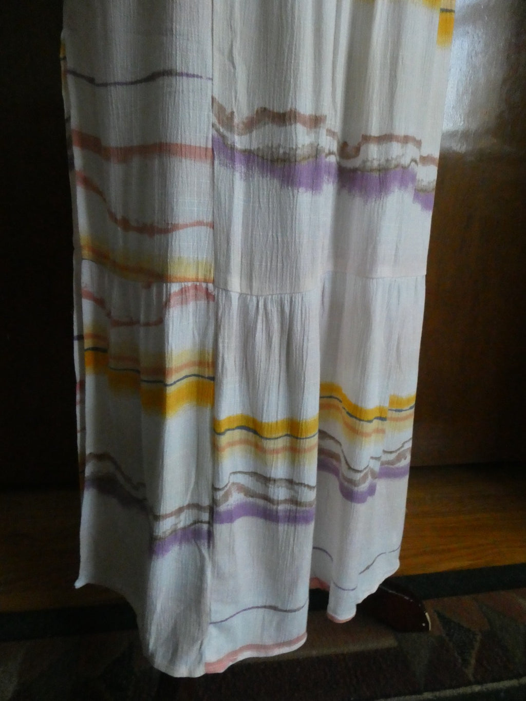Nine West Women Maxi Skirt Tiered Side Slit Elastic Waist Multicolored Small $40