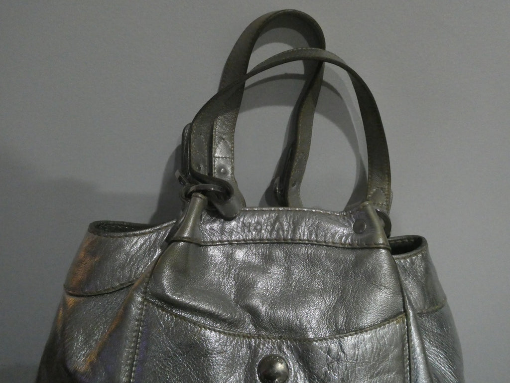 Hogan Women’s Silver Leather Hobo Shoulder Handbag Medium Italy