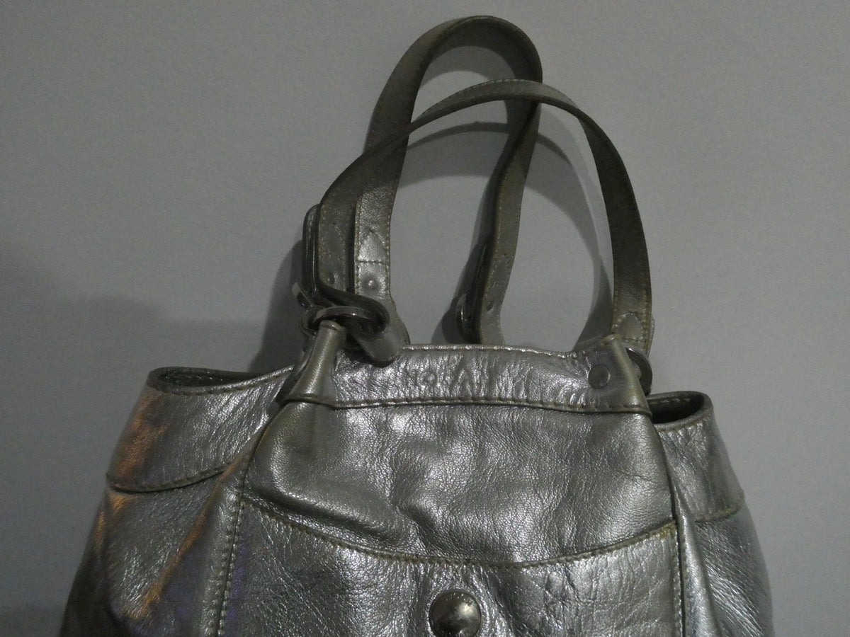 Hogan Women’s Silver Leather Hobo Shoulder Handbag Medium Italy