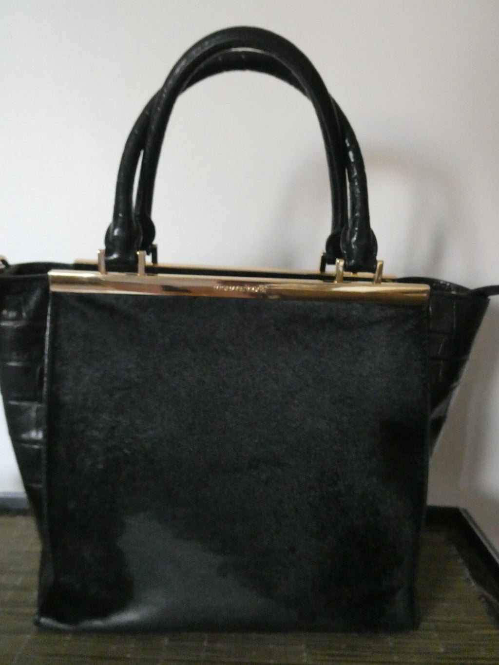 MICHAEL KORS black leather trim haircalf dyed composed crossbody handbag
