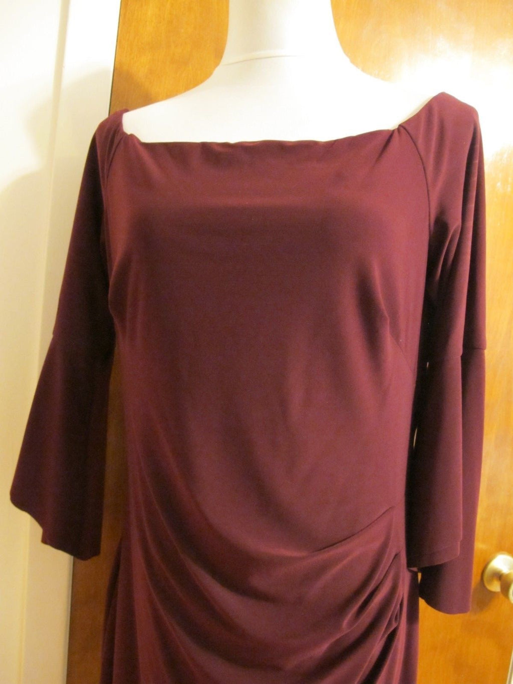 Ralph Lauren Women’s Burgundy Bell-Sleeve Gathered Off Shoulder Dress  NWT