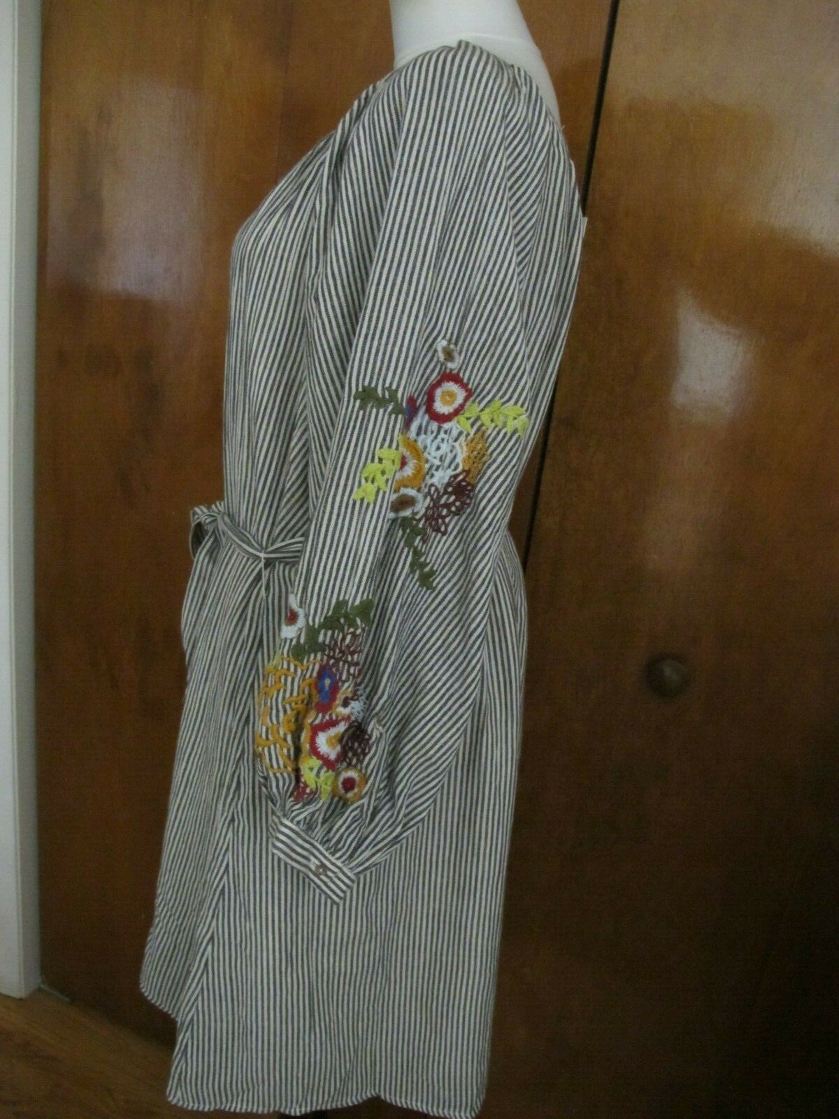 Anthropologie Feather Bone Women’s Striped Embroidered Tunic Dress Large