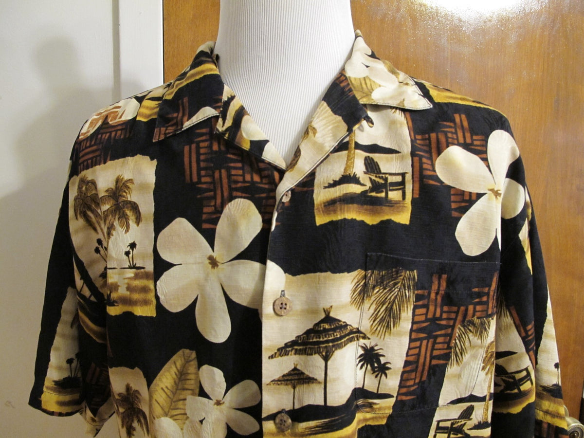 Tommy Bahama Men's Silk Multi Color Black Brown Summer Shirt Size Large 