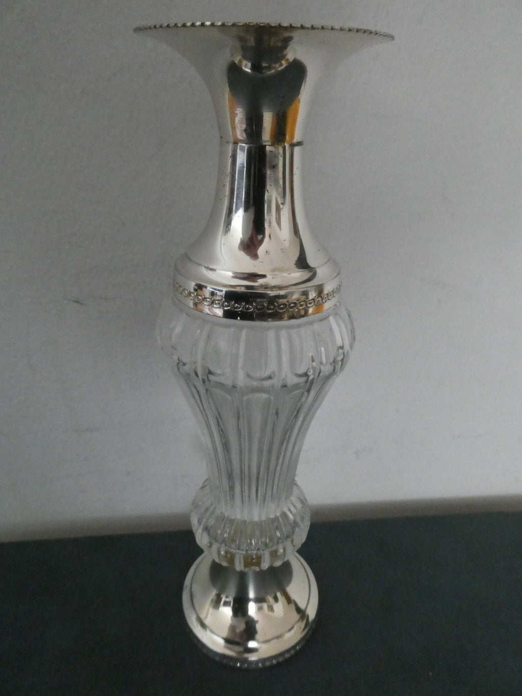 Vintage Made in Italy Glass Silver Tone Candlestick Candle Holder MCM 8"