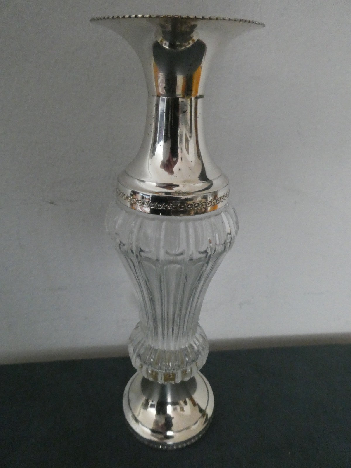 Vintage Made in Italy Glass Silver Tone Candlestick Candle Holder MCM 8"