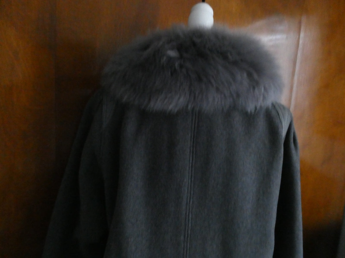 Berghaus Wool Coat with Lama Fur Trim Women Long Coat Sz 46 (US Sz 10) England