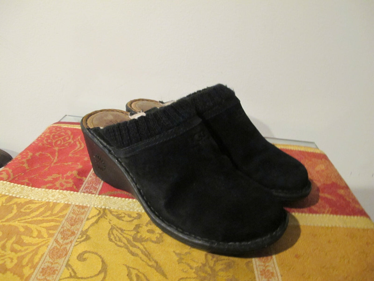 Ugg Australia SN 1934 Black Suede Sheep Shearling Lined Women’s Slippers Size 6