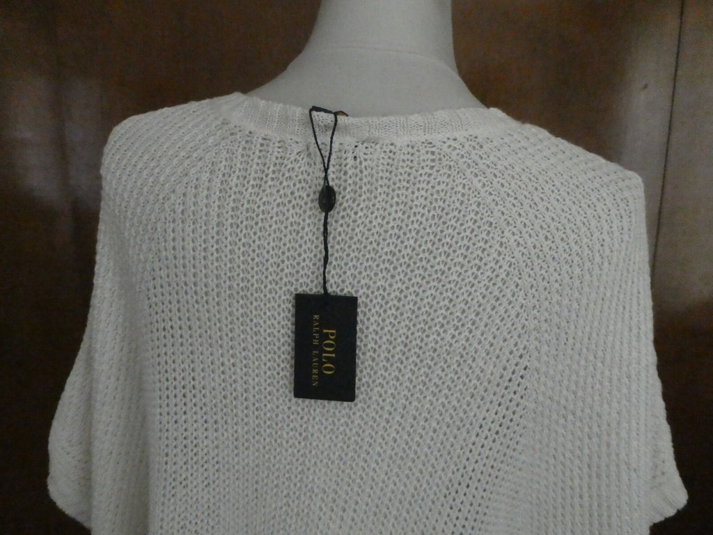 Polo Ralph Lauren Women's crochet linen white stylish dolman sleeve sweater XL