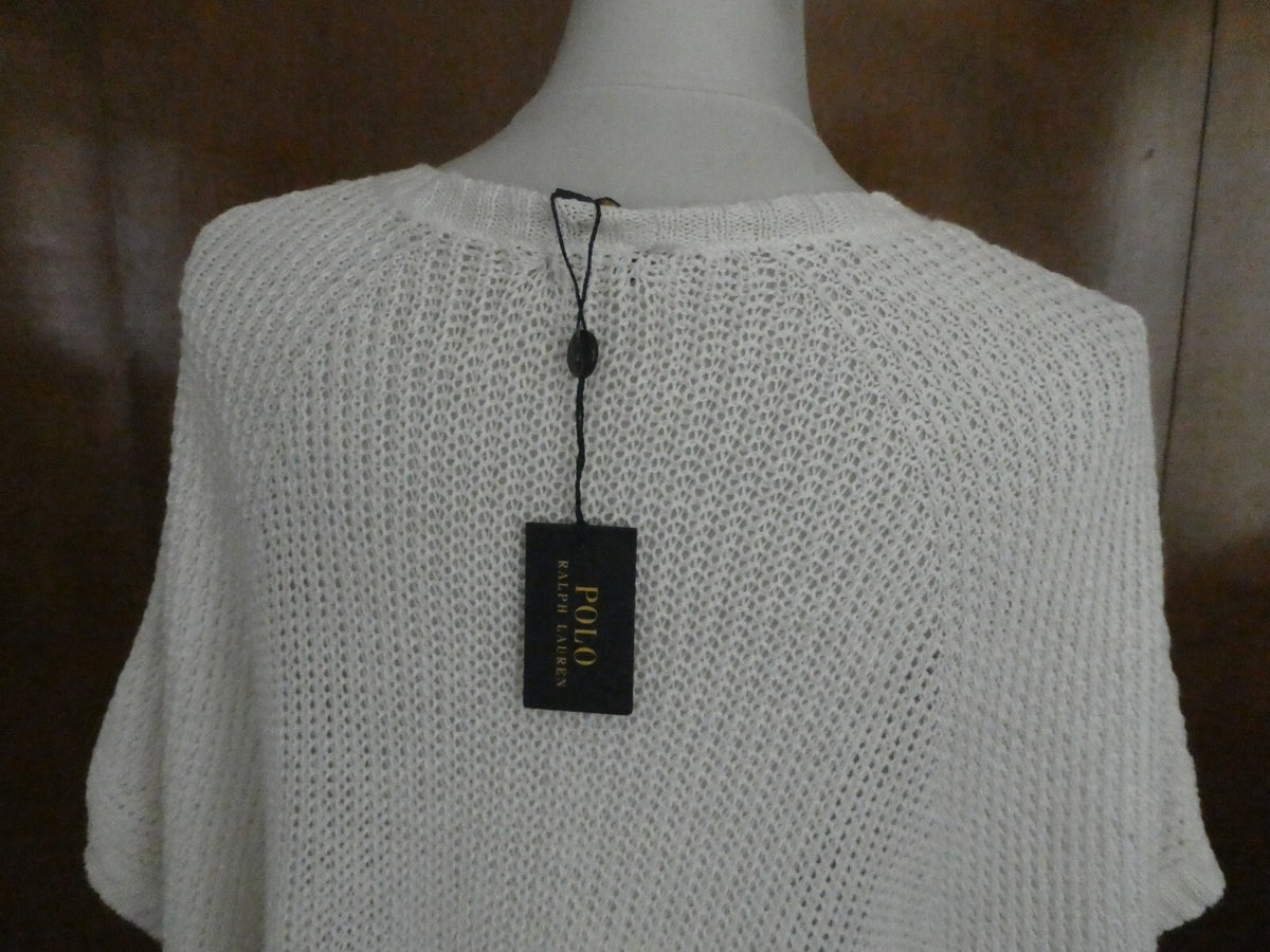 Polo Ralph Lauren Women's crochet linen white stylish dolman sleeve sweater XL