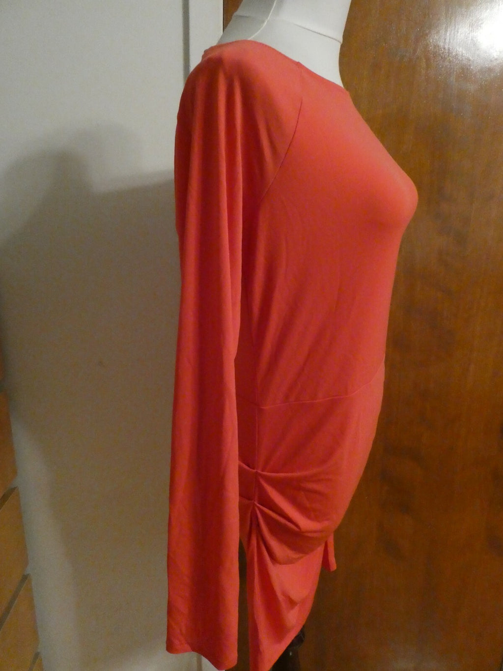 Rachel Roy Women’s Pinkish Deep Bright Red Gathered Long Sleeves Dress run small