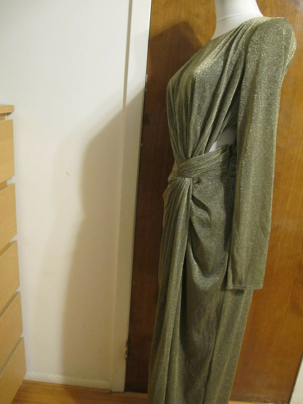 Rachel Roy Women Gold Metallic Twist Front Maxi Cocktail Dress New Medium, Large