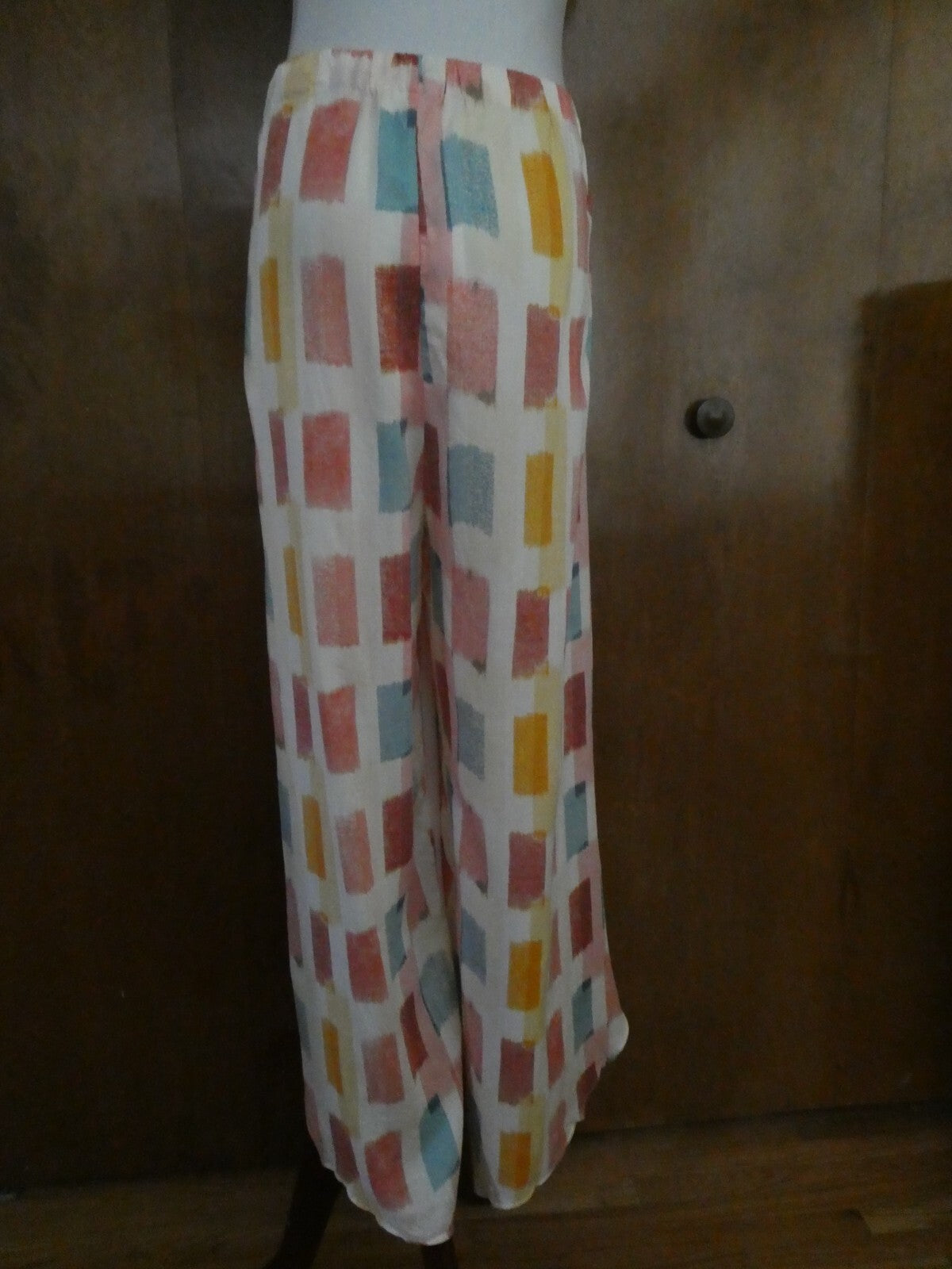 Anthropologie Lilka Multicolor Tie Front Wrap Hem Wide Split Leg Beach Pant S, L