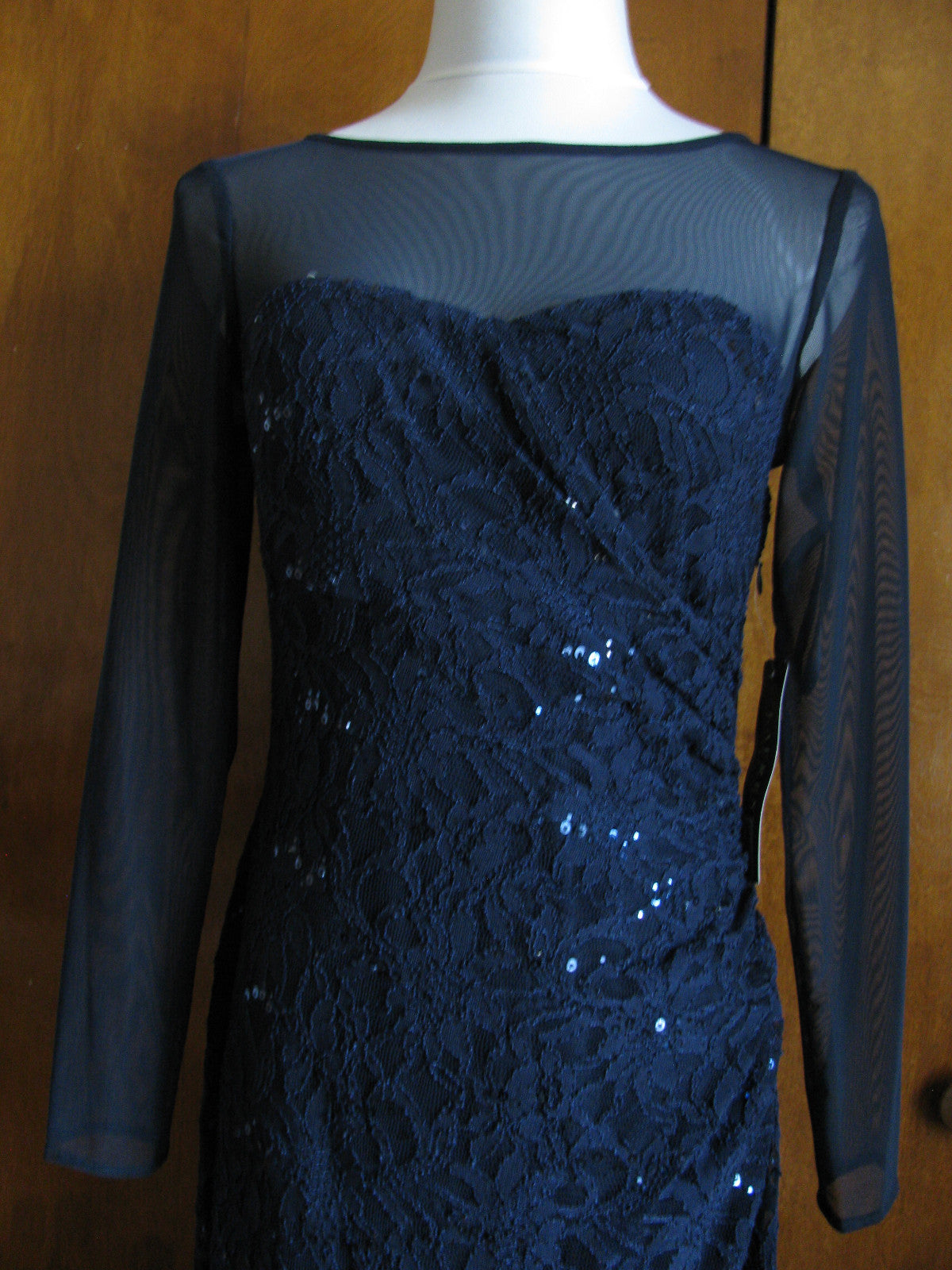 Ralph Lauren women navy sequinsparked floral lace evening dress 
