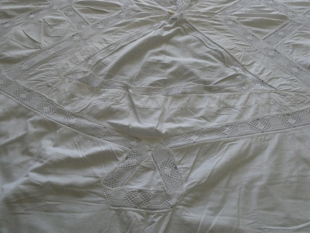 Vintage Crocheted Cotton Duvet Cover White 1970s 77”x 68" Custom Made