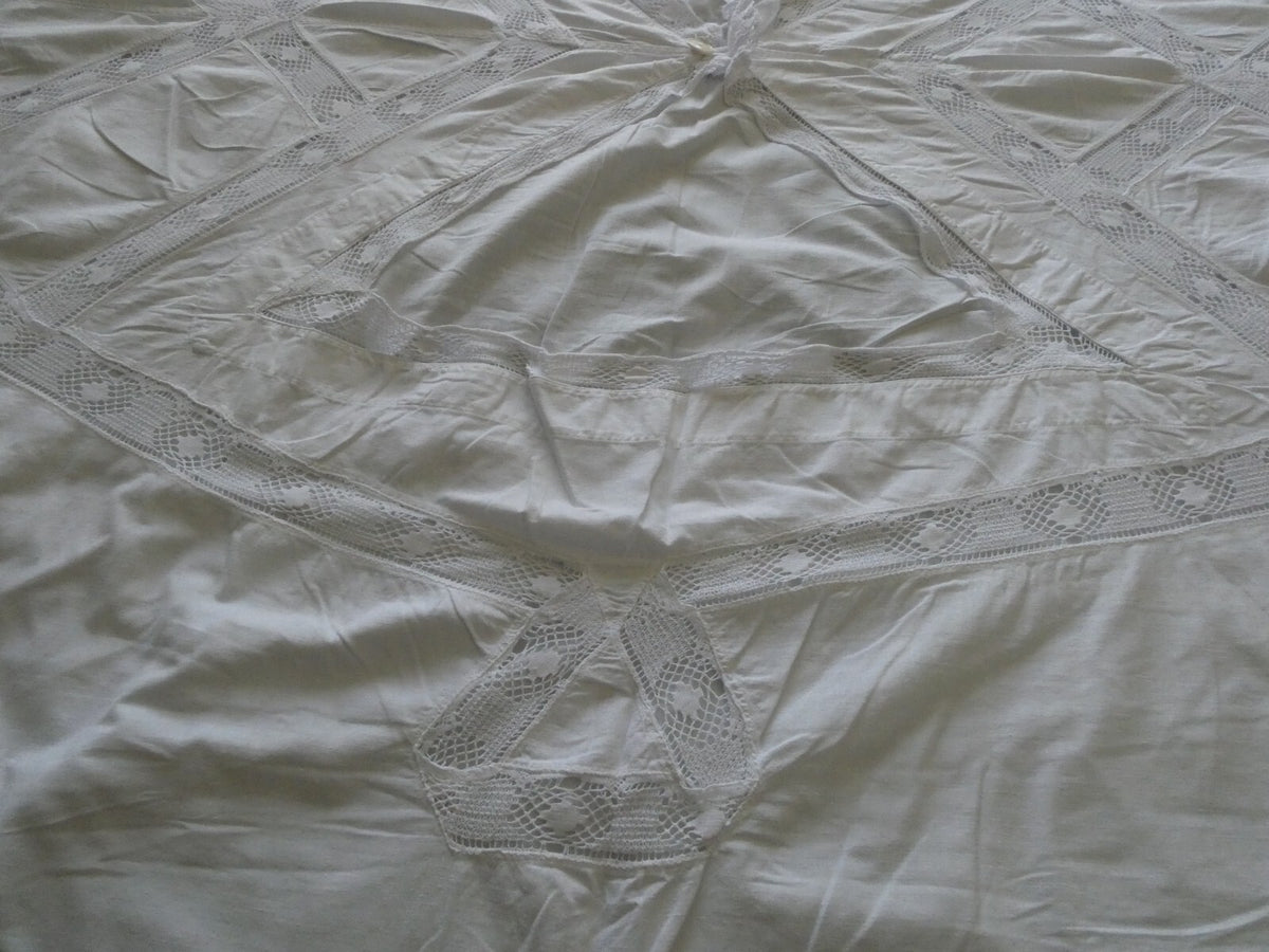 Vintage Crocheted Cotton Duvet Cover White 1970s 77”x 68" Custom Made