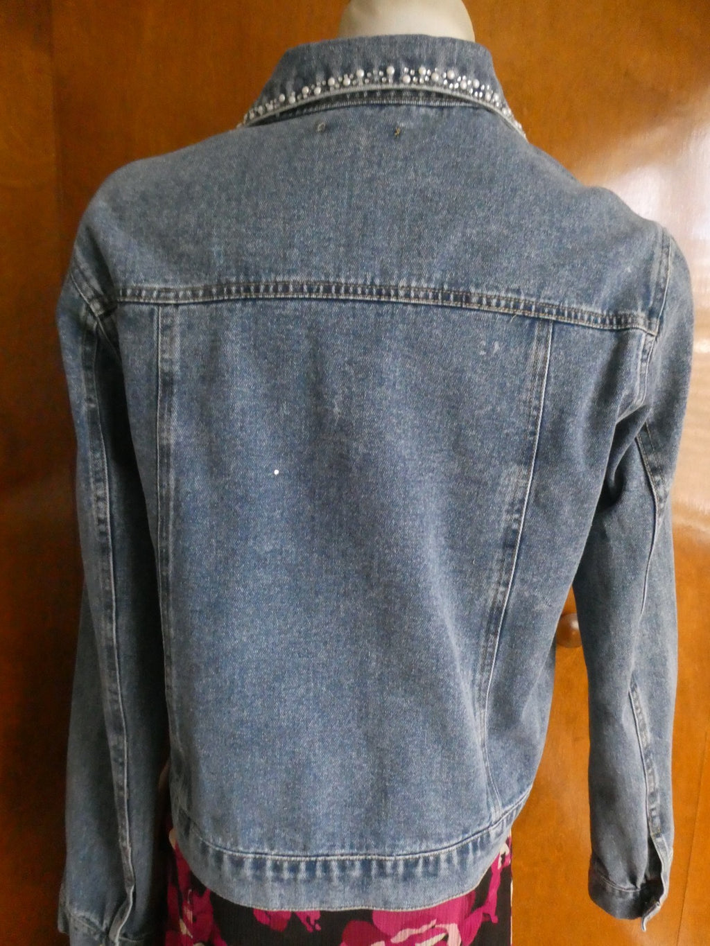 Alexis Taylor Women 100% Cotton Beaded Jeans Blazer Jacket Blue XLarge (fits L)