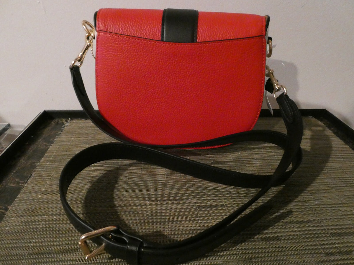Coach Georgie Saddle Bag In Colorblock GOLD/CHERRY MULTI Style# C3596 