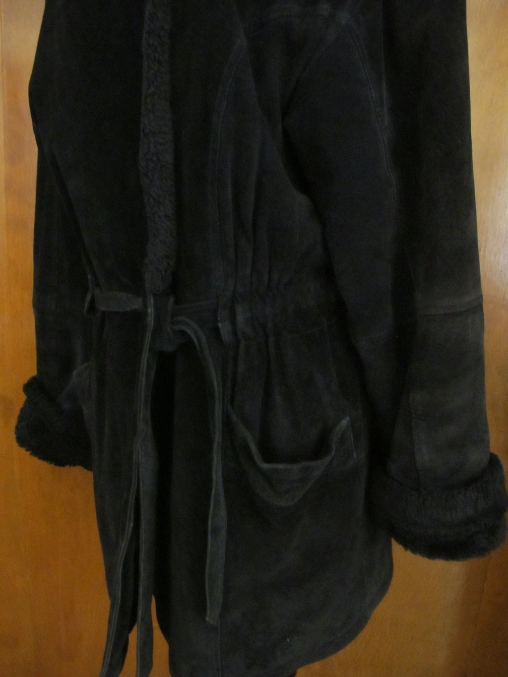 Women's Otello Pelle Black Hooded Cuir Leather Winter Coat Medium