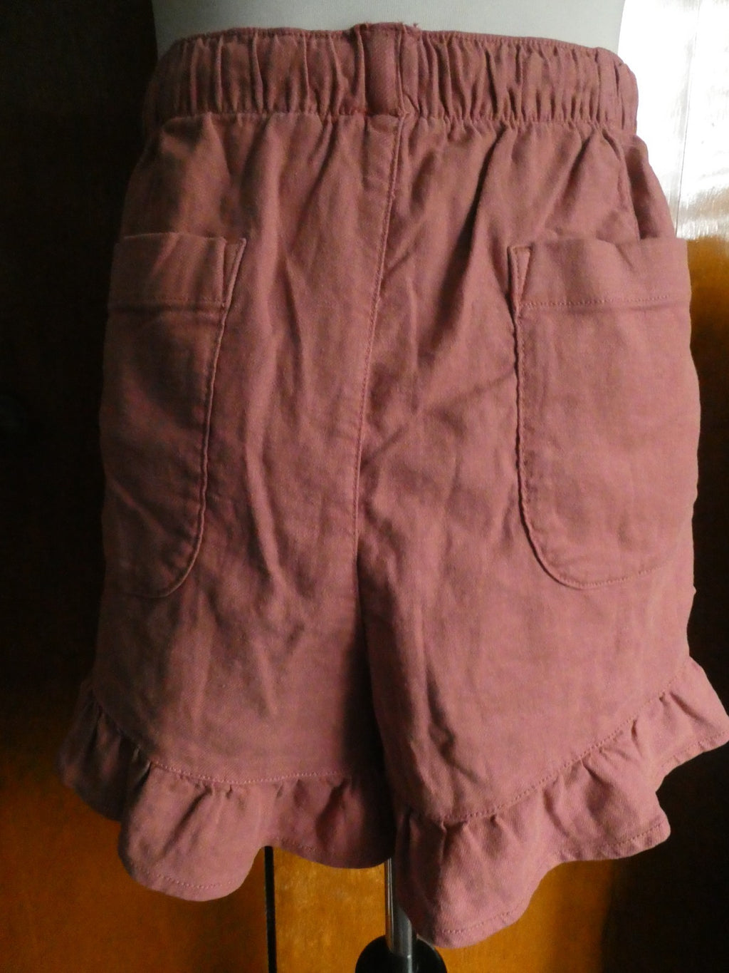 American Eagle Outfitters Women Linen Blend Ruffle Hem Shorts Mauve Pink XL $49