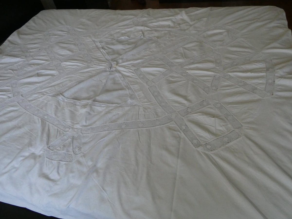 Vintage Crocheted Cotton Duvet Cover White 1970s 77”x 68" Custom Made