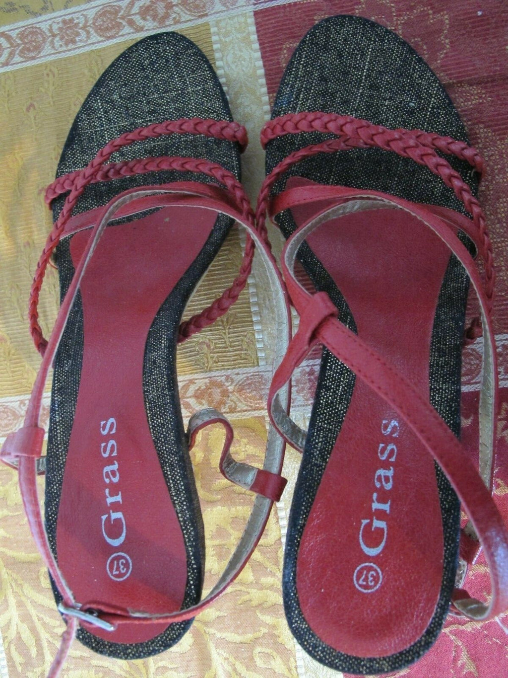 Grass women's red leather peep toe sandals size 37 US 7 made in Israel New