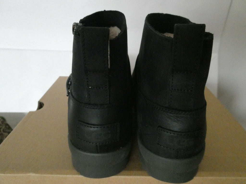 UGG Cheyne Women’s Waterproof Leather Sheepskin Black Buckle Ankle Boots 9.5, 11