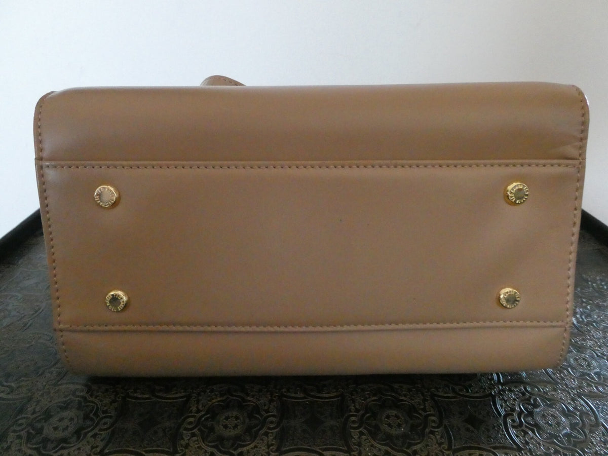 Ted Baker London Leather Crossbody Bag Nude/Black Top Handle Gold Bow Handbag