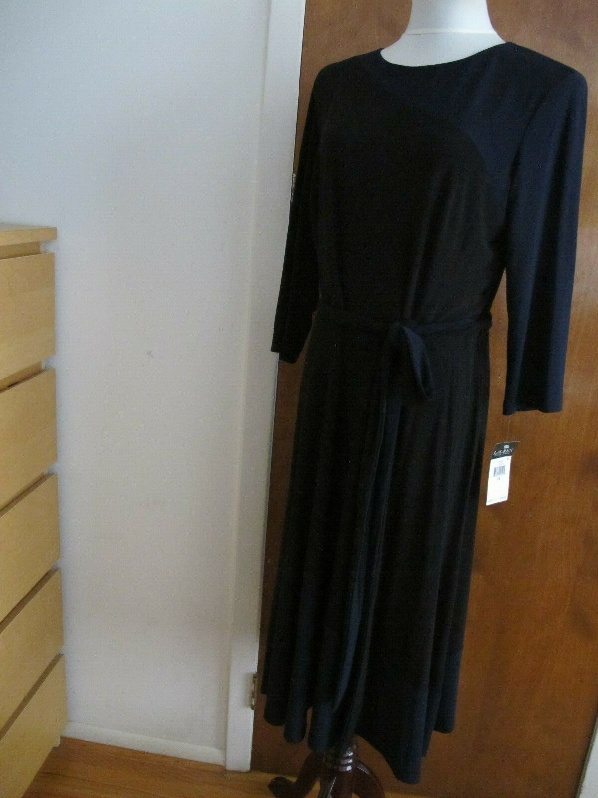 Ralph Lauren women’s  A-Line black navy long sleeves dress size 16 new