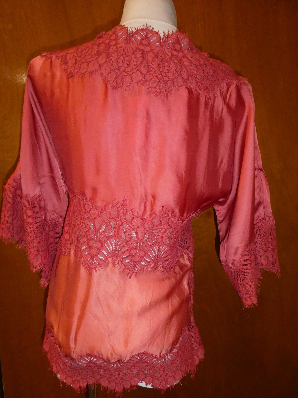 Moulinette Soeurs Anthropologie Womens Orange Satin Lace V-Neck Blouse Sz Small