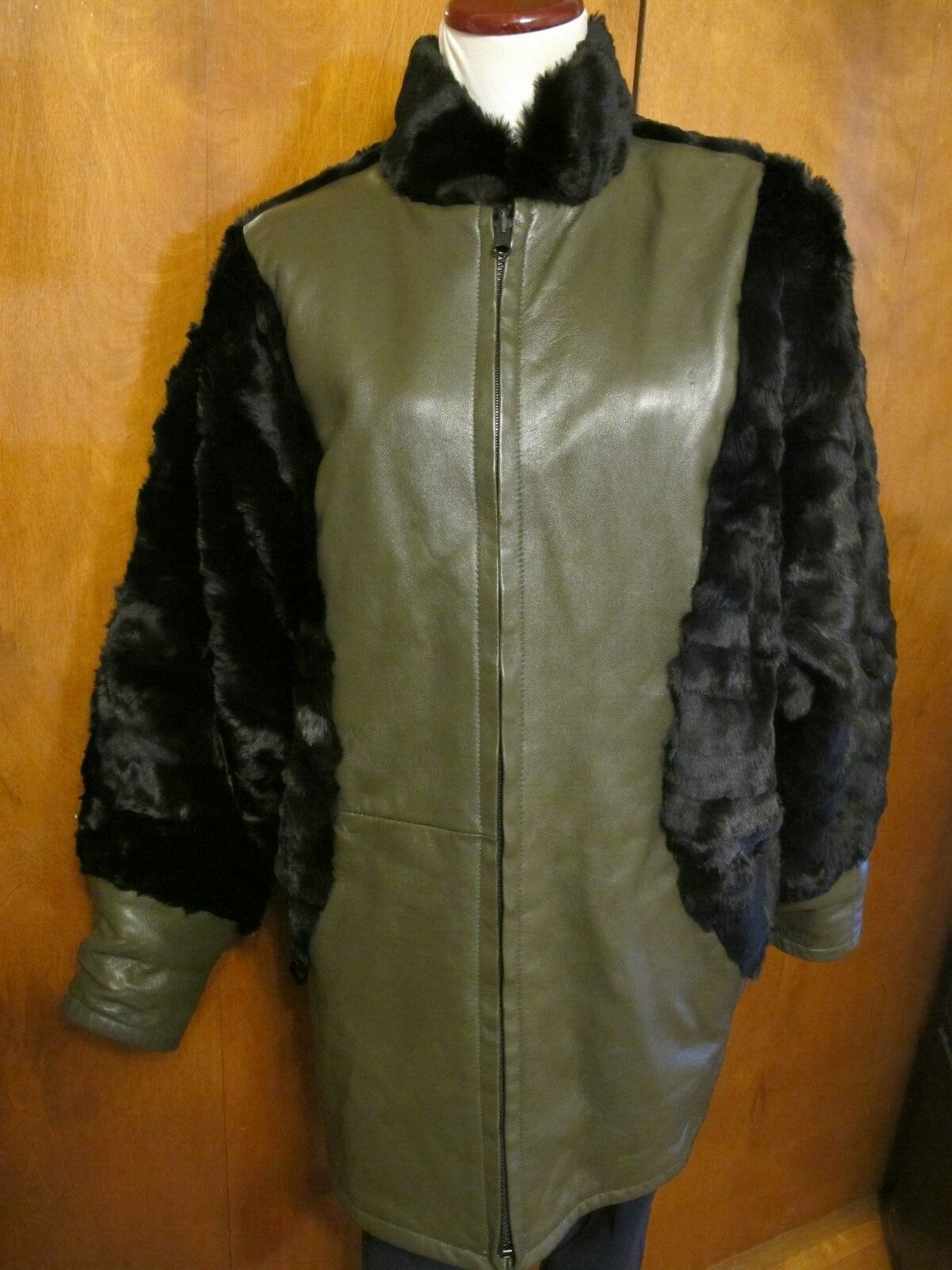 Custom Made women's winter coat jacket green and black reversible medium