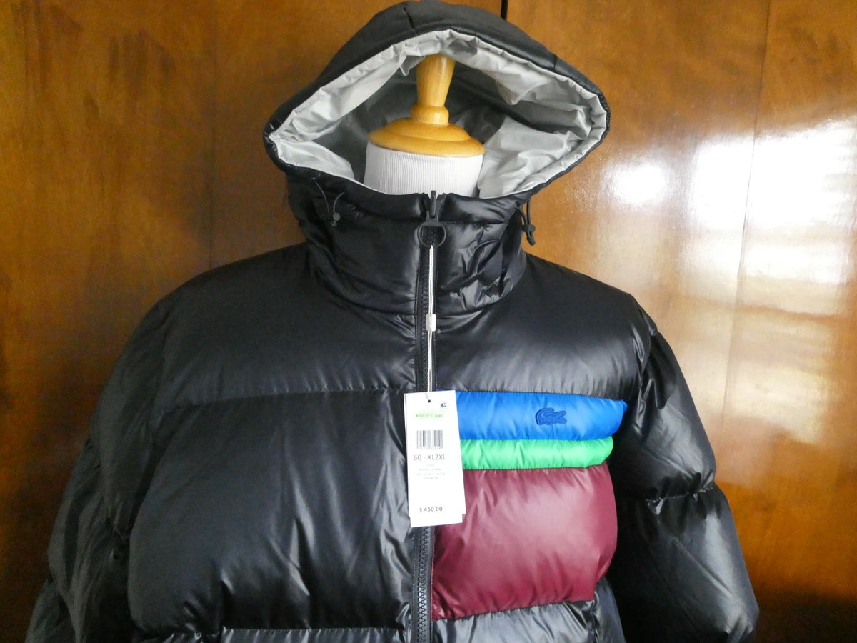 Lacoste Men’s Reversible Down Puffer Jacket XL 2XL Black Gray Hooded NWT $450