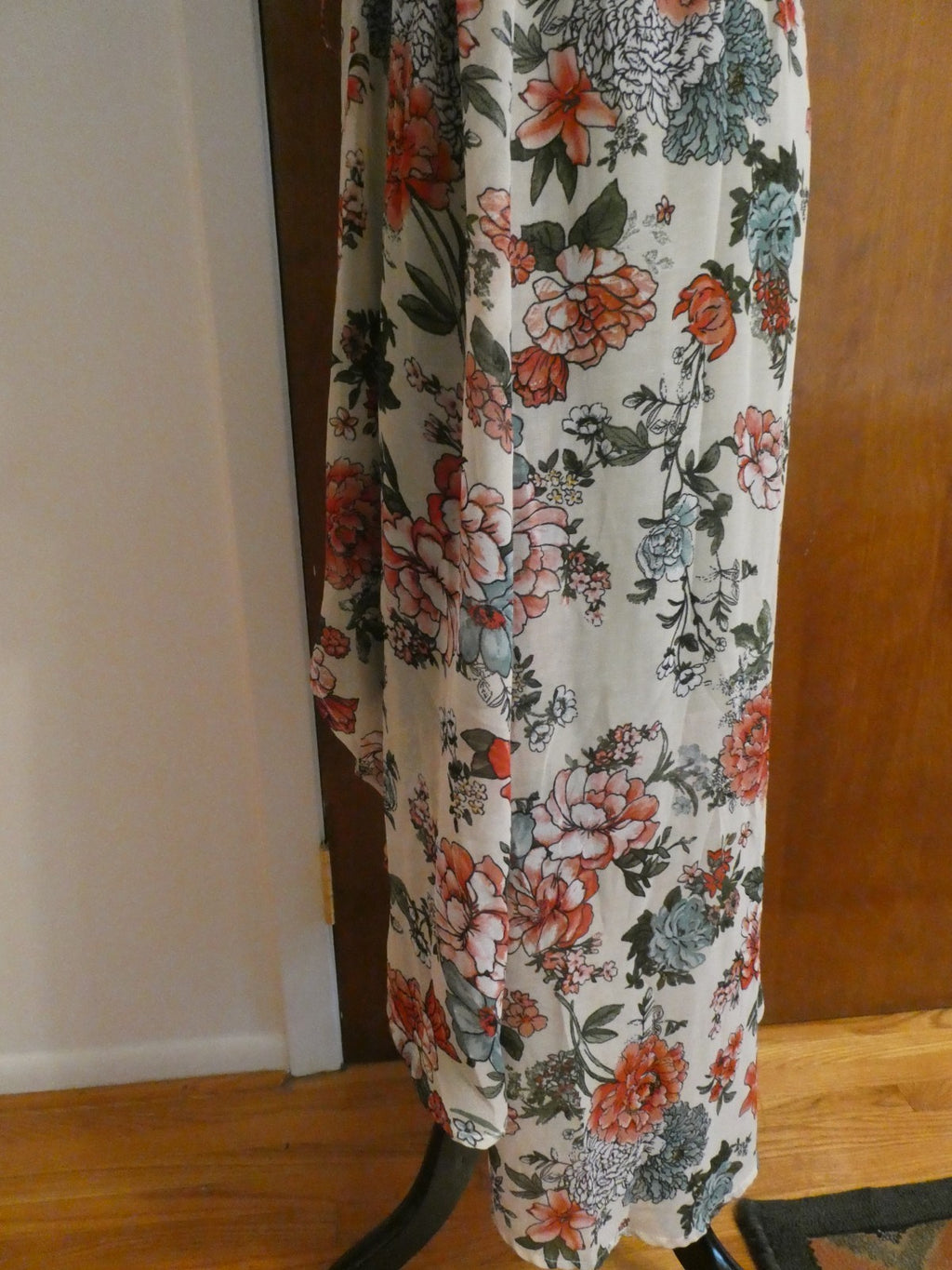 Liberty Love 2Pc Floral Chiffon Duster Dress Set Olive Green Asymmetrical Medium