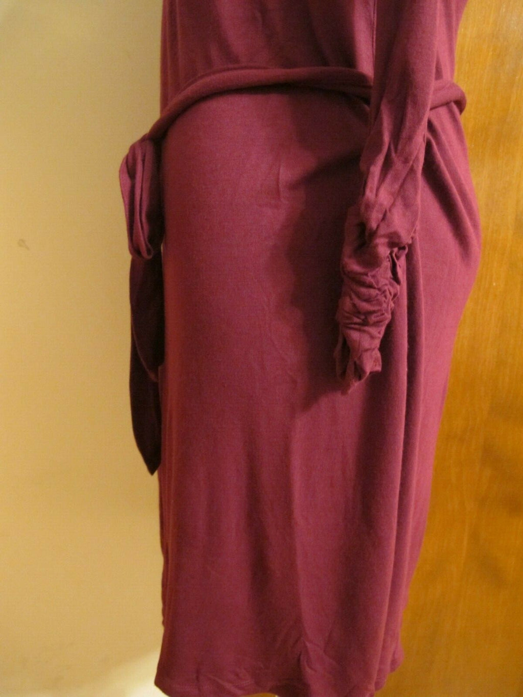 Gap Women's Burgundy Rayon Belted Long Gathered Sleeves Dress XS