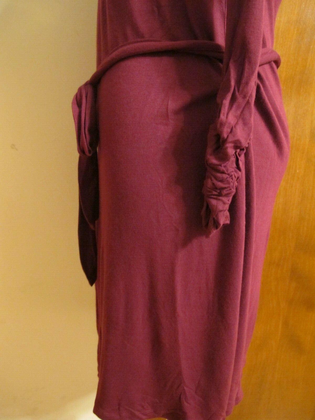 Gap Women's Burgundy Rayon Belted Long Gathered Sleeves Dress XS