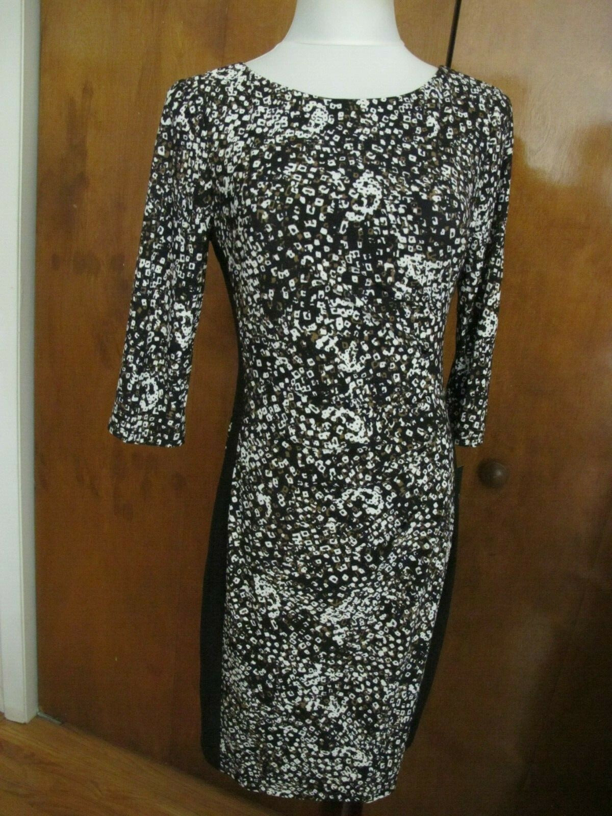 Ralph Lauren women's black brown white gathered lined dress 8 