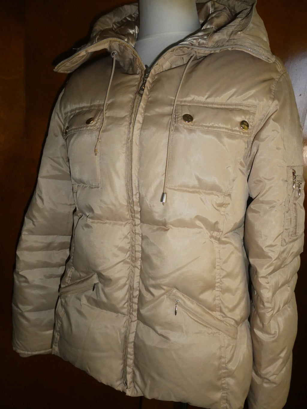 Jennifer Lopez junior girl's puffer zippered jacket coat beige size large