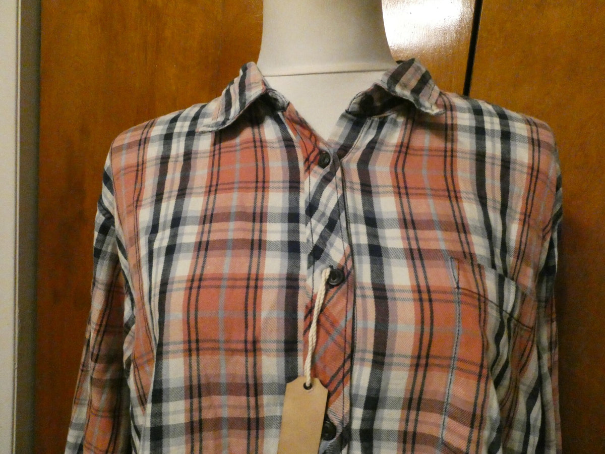 Denim & Supply womens multi color plaid shoulder cutout soft flannel shirt  