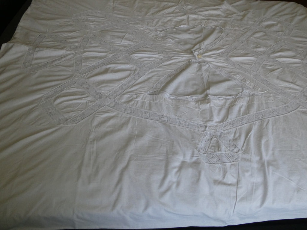 Vintage Crocheted Cotton Duvet Cover White 1970s 77”x 68" Custom Made