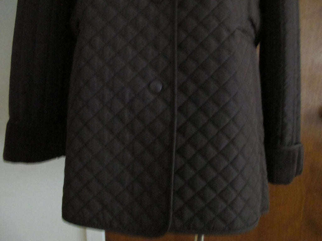 Larry Levin Women's Brown Quilted Coat Jacket Faux Fur Lining XLarge