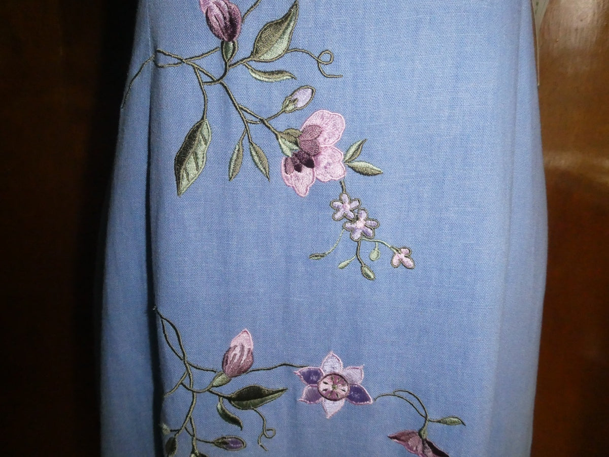 Ultra Dress New York  Lilac Linen Blend Embroidered Floral Maxi Dress Lined 10