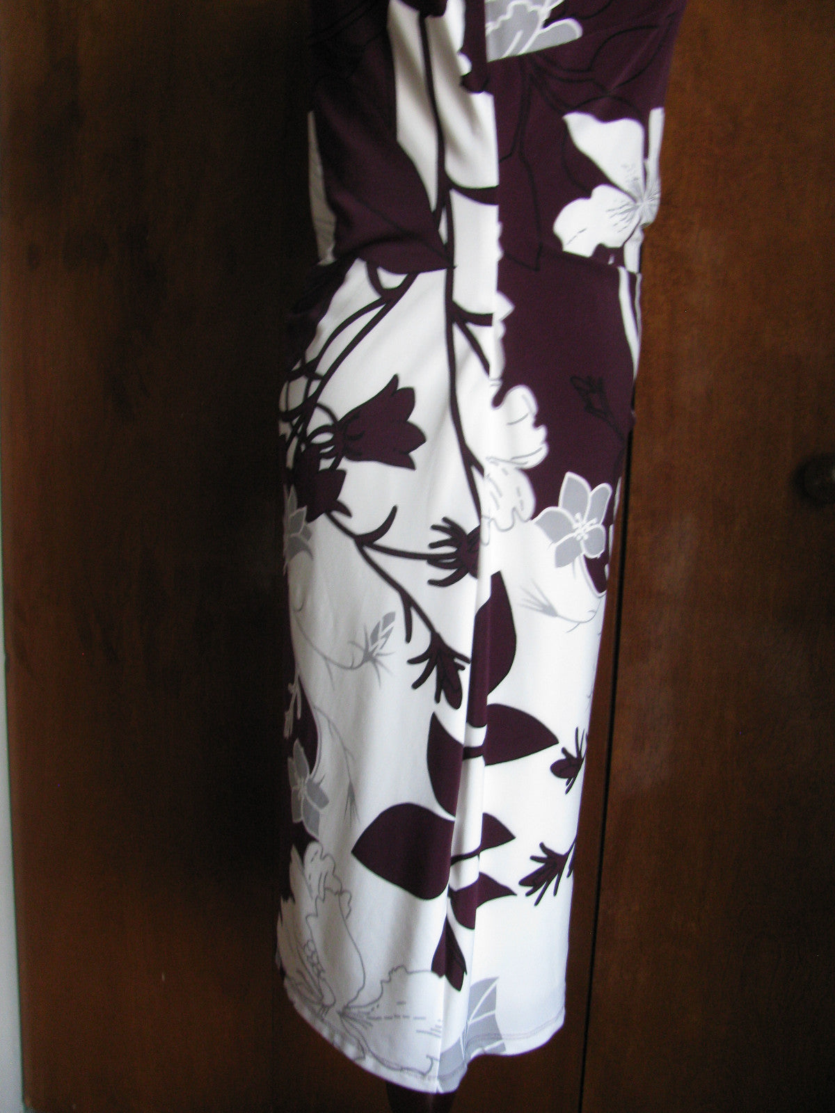Ralph Lauren women’s burgundy bold floral lined stylish gathered dress New